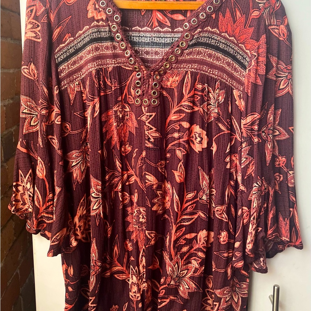 Democracy Boho Floral Print Peasant Top